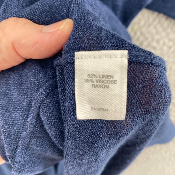 J Jill Sweater Women 2X Plus Navy Pure Jill Linen Blend Open Cardigan 3/4 Sleeve - Picture 6 of 10